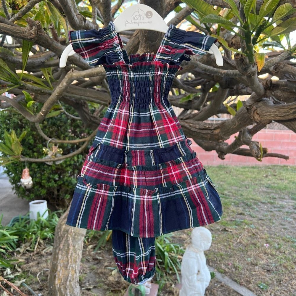Hill House 12-18 months Baby Newborn Navy Tartan Plaid Dress